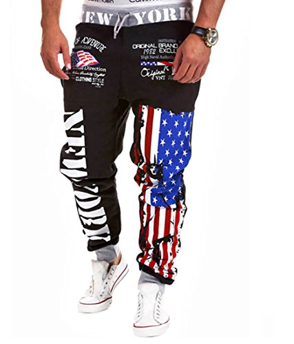 

Easy Men's Hip hop American USA FLAG Jogger Sport Sweat Cotton Pants
