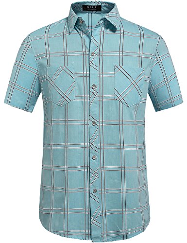SSLR Men's Straight Fit Short Sleeve Gingham Shirt