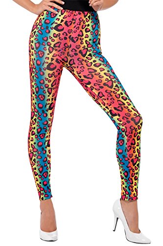 Smiffy's Women's Neon Leopard Print Leggings, Multi, One Size