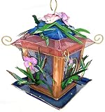 Iris and Hummingbird Square Hand Painted Bird House and Bird Feeder