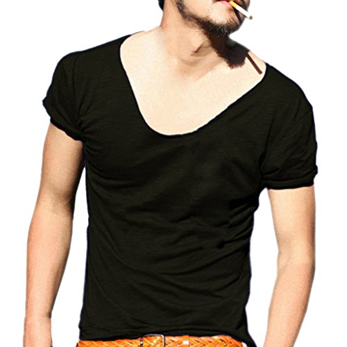 Zbrandy Men's Scoop Neck Solid T Shirts With Sexy Rolling Border