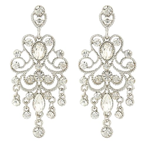 JoinMe Women's Vintaged Style Crystal Drop Chandelier Filigree Dangle Pierced Earrings