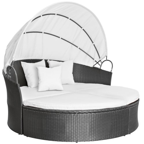Polyrattan Sonneninsel Lounge Liege (Farbwahl) inkl. Kissen, Sitzauflage und Sonnendach