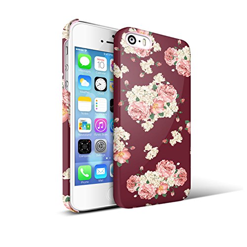 iPhone 5 case for girl, Akna Retro Floral Series Vintage Flower Pattern Rubber Coating Back Case for iPhone 5 5S (Scotch Red)(U.S)