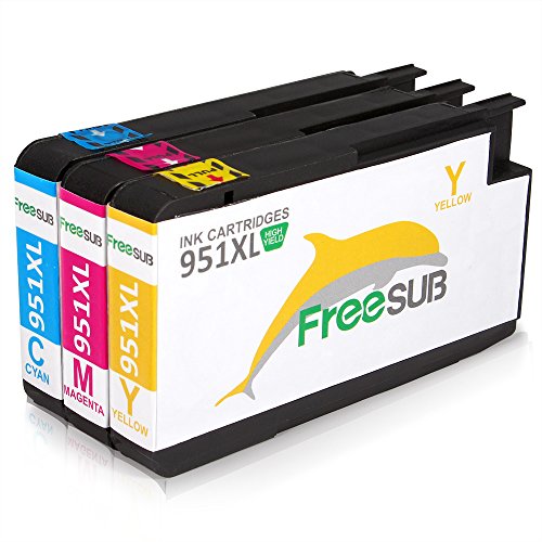 FreeSUB 3 Color (Cyan, Magenta, Yellow) High Yield Replacement For HP 951XL Ink Cartridge Compatible With HP Officejet PRO 8600 8610 8620 8630 8640 8660 8615 8625 251dw 276dw