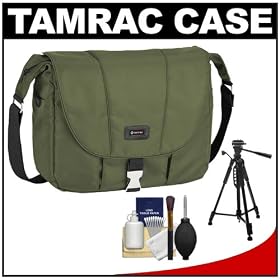 Tamrac 5426 Aria 6 Messenger Photo/iPad Digital SLR Camera Case / Bag (Moss Green) with Tripod + Accessory Kit for Canon EOS 7D, 5D Mark II III, 60D, Rebel T3, T3i, T4i, Nikon D3100, D3200, D5100, D7000, D800, Sony Alpha A37, A55, A57, A65, A77 Digital SLR Cameras