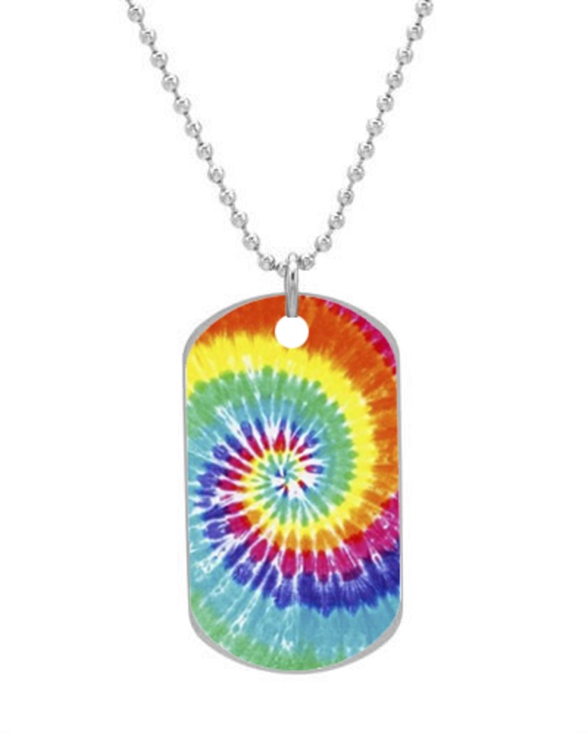 

Tie Dye ClinaAy Custom Dimensions 1.3X2.2X0.1 inches ,Comes with 30" inches beads chain