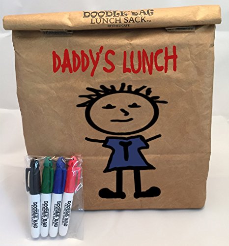 Reusable, Brown Paper Lunch Bag - Includes 4 Mini Permanent Markers