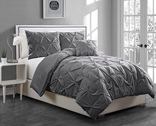 Geneva Home Fashion 3-Piece Anabelle Pinch Pleat Comforter, Twin, Gray