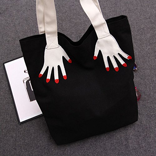 

Catkit Girls Funny Finger Printed Canvas Tote Handbag Shoulder Bag