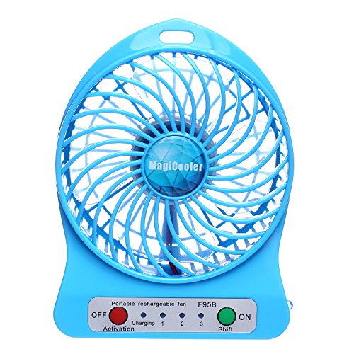 Magicooler Mini Fan Pocket Size 4-inch Vanes 3 Speeds Electric Portable Mini fan Desktop Fan Battery/ USB Powered Laptop PC Mute Cooler Cooling Operated Cool Cooler Fan Beat Heatwaves Pefect For Outdoor /Hiking/ Camping /Daily use (BLUE)
