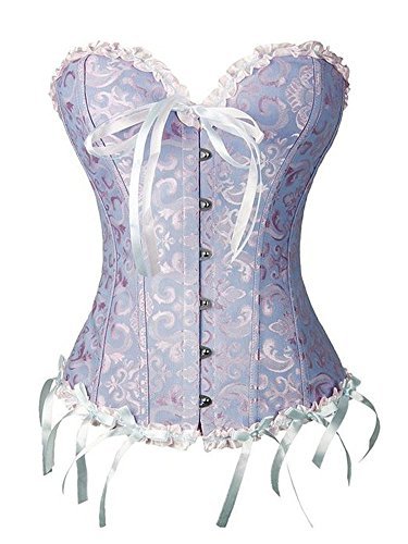 Lttcbro Women's Jacquard Fabric Plastic Boned Overbust Corsets with G-string