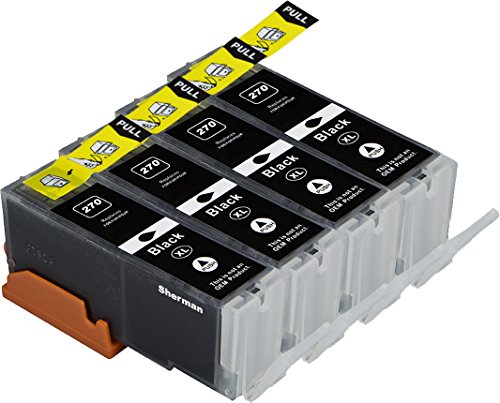Sherman Ink Cartridges © Compatible Canon PGI-270 4 Pack Black Ink Cartridge for Printers: MG7720, MG6820, MG6821,MG6822, MG5720, MG5722, MG5721 Printer