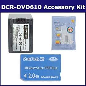 Sony DCR-DVD610 Camcorder Accessory Kit includes: SDNPFH70 Battery, ZELCKSG Care & Cleaning