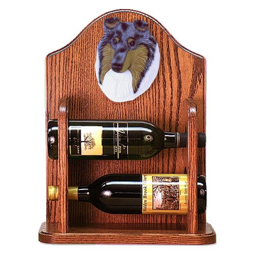 

BLUE MERLE Collie Wine Rack 2 Bottle Design in Dark Oak by Michael Park