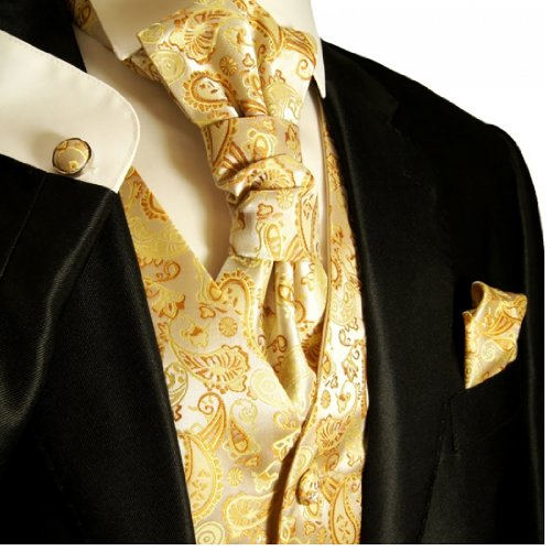 Paul Malone Tuxedo Vest Set . Gold Paisley . Formals and Wedding