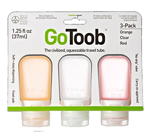 humangear GoToob 1.25 oz - 3 Pack Assorted Colors,One Size,Orange/Clear/Red