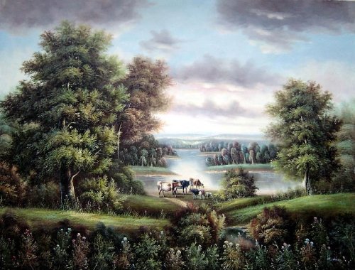

Landscape with Cattle near Lake 36x48 Inch (Unstretched/Unframed), BeyondDream Oil Painting