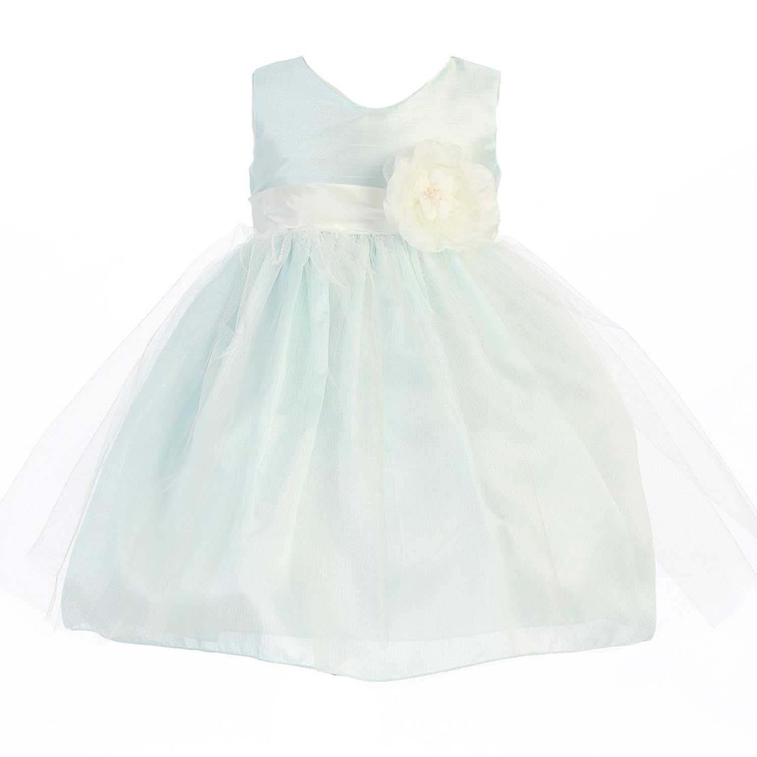 

Lito Baby Girls Blue Shantung Tulle Overlay Flower Girl Easter Dress 6-24M