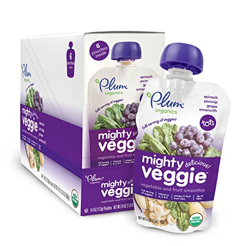 Plum Organics Tots Mighty Veggie, Spinach/Parsnip/Grape/Amaranth, 4 Ounce (Pack of 6)
