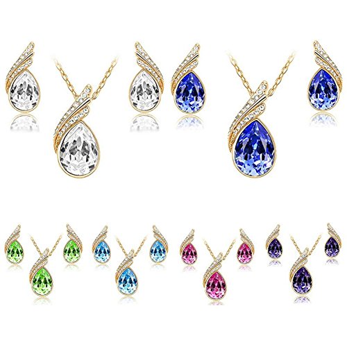 KeyZone Women Fashionable Angel Wing Crystal Pendant Necklace Earrings Set