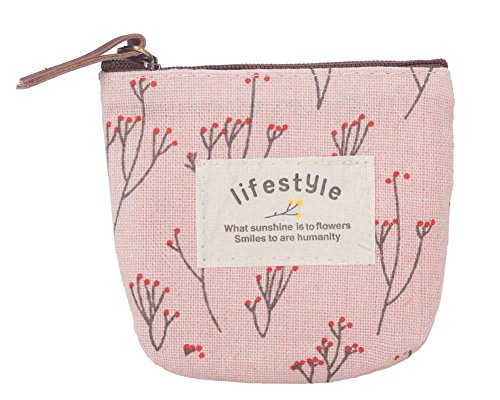 niceEshop(TM) Portable Canvas Flower Coin Purse Pouch Bag Key Case,Light Pink