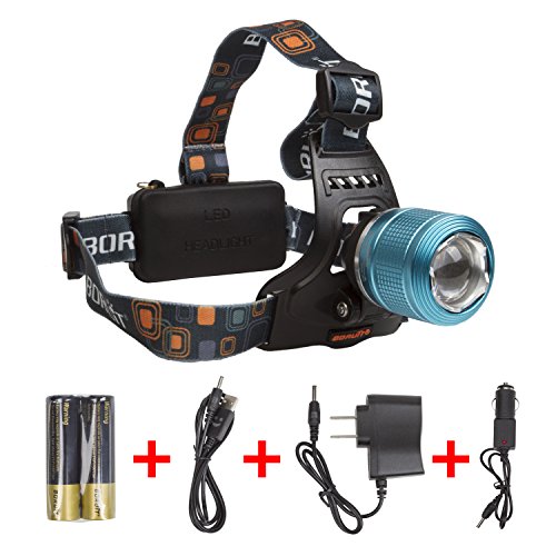 Boruit Zoomable LED Headlamp with Rechargeable Batteries Waterproof for Running