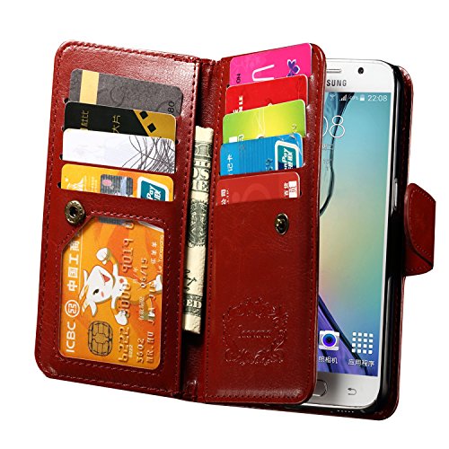 S6 Edge Plus Case, Joopapa Galaxy S6 Edge Plus Wallet Case,Pu Leather Case Magnet Wallet Credit Card Holder Flip Cover Case Built-in 9 Card Slots & Stand Case for Samsung Galaxy S6 Edge Plus (Brown)