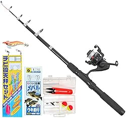 TOISTAX 釣具 よくばり セット 2m 釣り竿 ロッド リール ルアー エギング 仕掛け ちょい投げ 200A(ロッド ＋ 糸付リール ＋ エギ ＋ ちょい投げ仕掛け ＋ メバル仕掛け ＋ ハサミ ＋ ミニケース ＋ 割りビシ3個 ＋ 玉ウキ ＋ ウキゴム3個 200A-1)