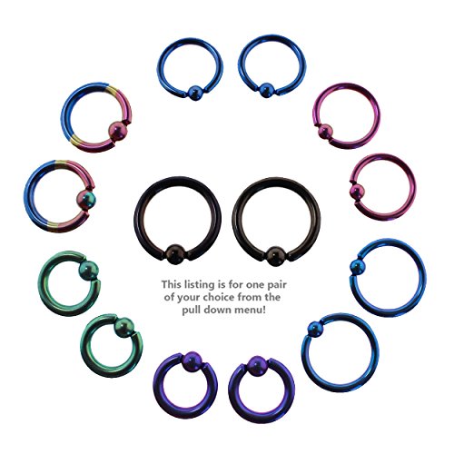 Pair of Titanium Captive Bead Ring CBR Hoop Earrings 12-10 Gauge