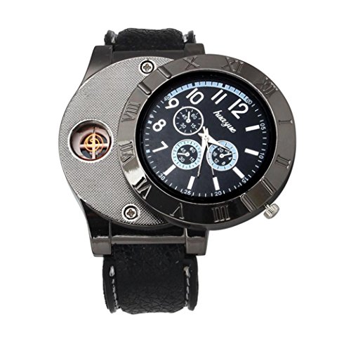 Binmer(TM)Men Windproof Casual Military Quartz Watch USB Cigarette Cigar Flameless Lighter Black
