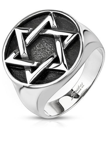 Stainless Steel Star of David Medallion Wide Cast Ring, Width 19MM - Crazy2Shop