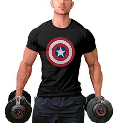 Men's Captain America T-Shirts Bodybuilding Muscle Training Short Sleeve