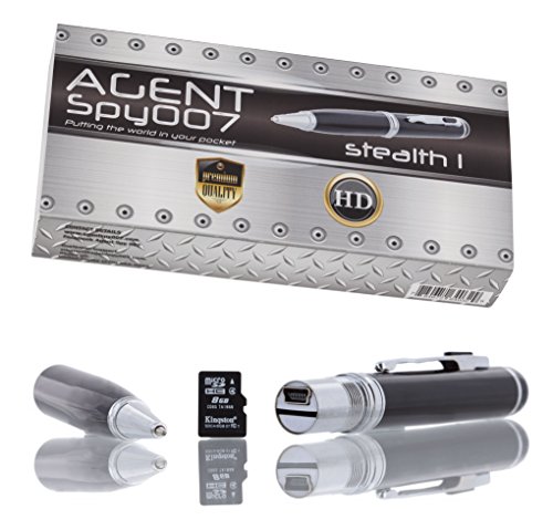 AGENT SPY 007 Stealth Spy Camera Pen Features 1280 x 720 HD Recording - Over 60 Minutes Of Recording Time - Enhanced Audio - 8 BG Memory Card