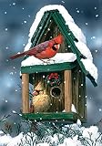 Toland - Cardinals In Snow - Decorative Winter Red Bird Birdhouse Snowflake USA-Produced House Flag