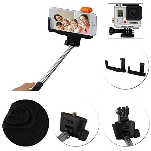 Selfie Stick -Professional 2-in-1 Bluetooth Wireless Extendable Self-Portrait Monopod with Adjustable Grip. Comes with Gopro and Camera Adapters, Perfect for GoPro 1,2 3,4 Brand change to:Francois et Mimi