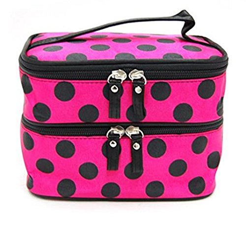 Cosmetic Bag Double Layer Dot Pattern Travel Toiletry Bag Organizer With Mirror