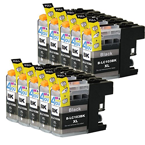 10 Pack - Compatible Ink Cartridges for Brother LC-103 LC-101 LC-103XL LC-103BK Black Inkjet Cartridge Compatible With Brother DCP-J152W MFC-J245 MFC-J285DW MFC-J4310DW MFC-J4410DW MFC-J450DW MFC-J4510DW MFC-J4610DW MFC-J470DW MFC-J4710DW MFC-J475DW MFC-J650DW MFC-J6520DW MFC-J6720DW MFC-J6920DW MFC-J870DW MFC-J875DW (10 Black) Ink & Toner 4 You ®