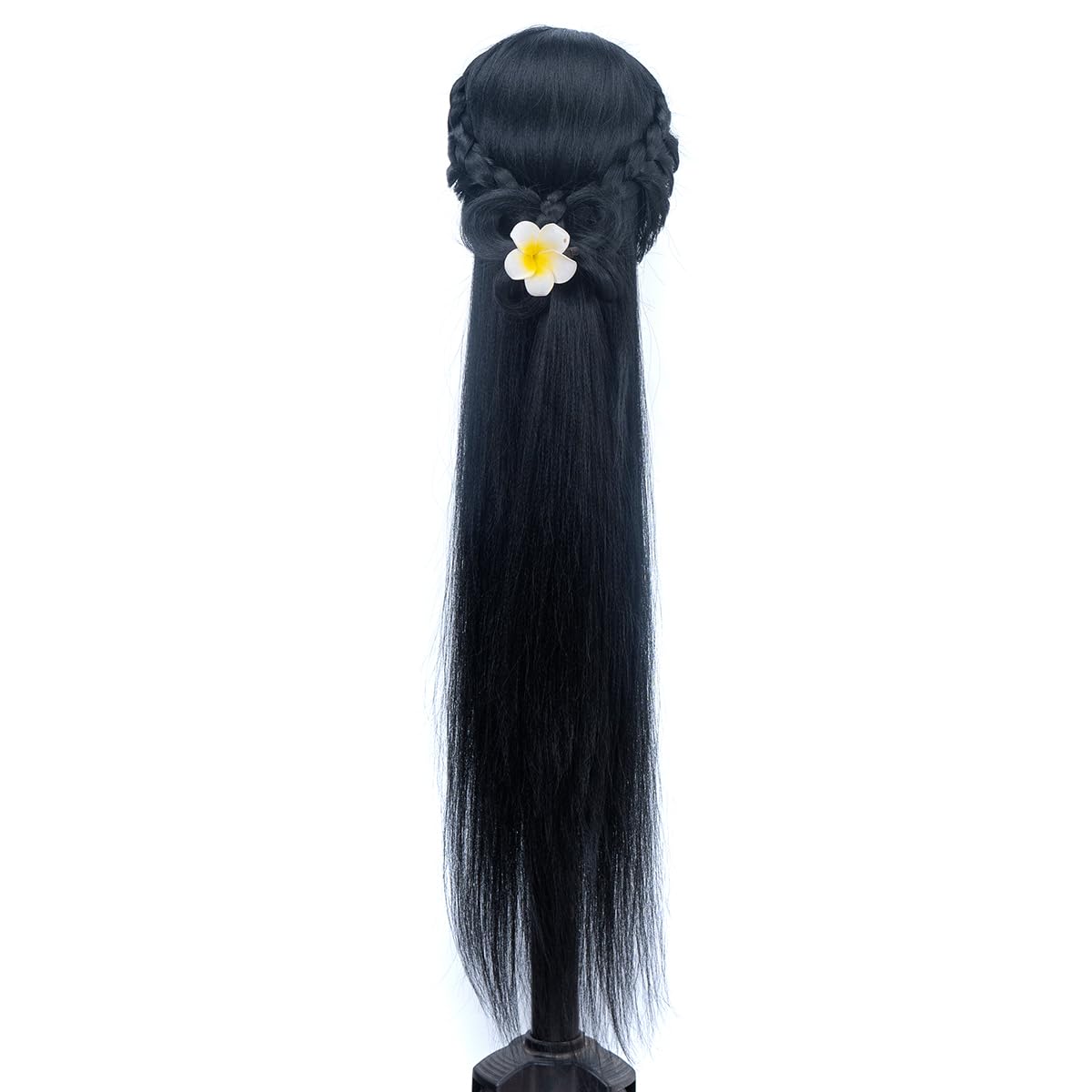 Mannequinhoofd met haar 26 inch (66 cm) Mannequinpophoofd Stylingmannequinhoofd Cosmetologiepophoofd Meerkleurig synthetisch vezelhaar Tafelklemstandaard_voghion.com