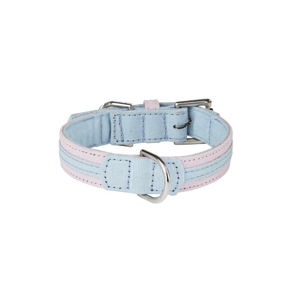 

POOCHEE DESIGNS Dog Collar, Small, Baby Blue Stripe on Pink