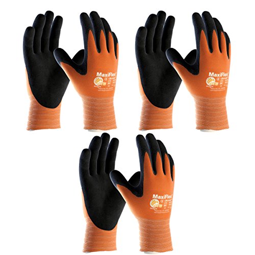 3 Pack MaxiFlex® UltimateTM Hi-Vis Orange Work Gloves 34-8014 Sizes Small-X-Large (Large)