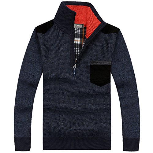 Shengweiao Men's Half-zip Pullover Ribbed Cotton Knit Sweater