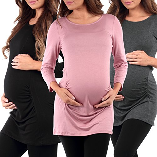 Women's Side Ruched Maternity Tunic Top by Rags and Couture - Made in USA