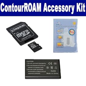 Contour ContourROAM Camcorder Accessory Kit includes: N66520 Memory Card, ZELCKSG Care & Cleaning, SDCT3650 Battery
