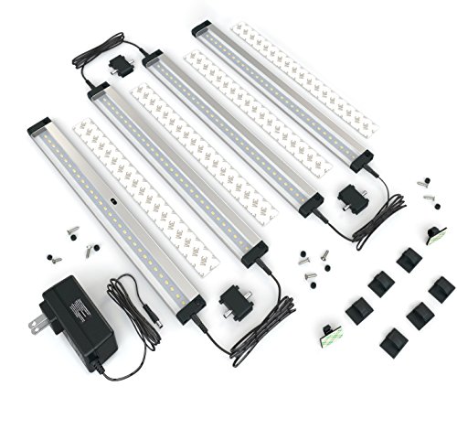 EShine 4 Panels LED Under Cabinet Lighting, with IR Sensor! Hand Wave Activated - Bright, Strong and Stable - Easy to Install, Screw and 3M Sticker Options Included - Deluxe Kit, Cool White