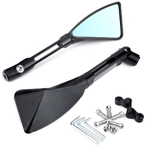 High Quality Black Triangle Demon Blade Style CNC Machined Billet Aluminum Rearview Side Mirrors 8MM 10MM Mounting Tool Bolts For Yamaha YZF R1 R6 MT-01 MT-03 WR TDM TDR TW Fazer XJR TDM XJ XTZ V Max WR FZ1 FZ6 FZ8