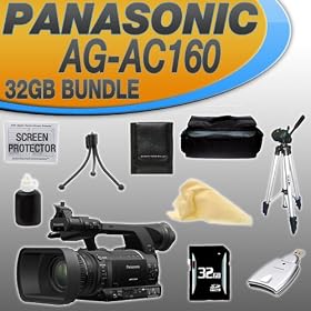 Panasonic AG-AC160PJ 1/3 2.2MP 3-MOS Image Sensor AVCCAM HD Hand-Held Camcorder w/ Integrated 22x (28-616mm Equiv) Lens and HD-SDI Output Camcorder w/32GB SDHC Memory + USB Card Reader + Memory Card Wallet + Deluxe Case w/Strap + Full Size Tripod + Accessory Saver Bundle!