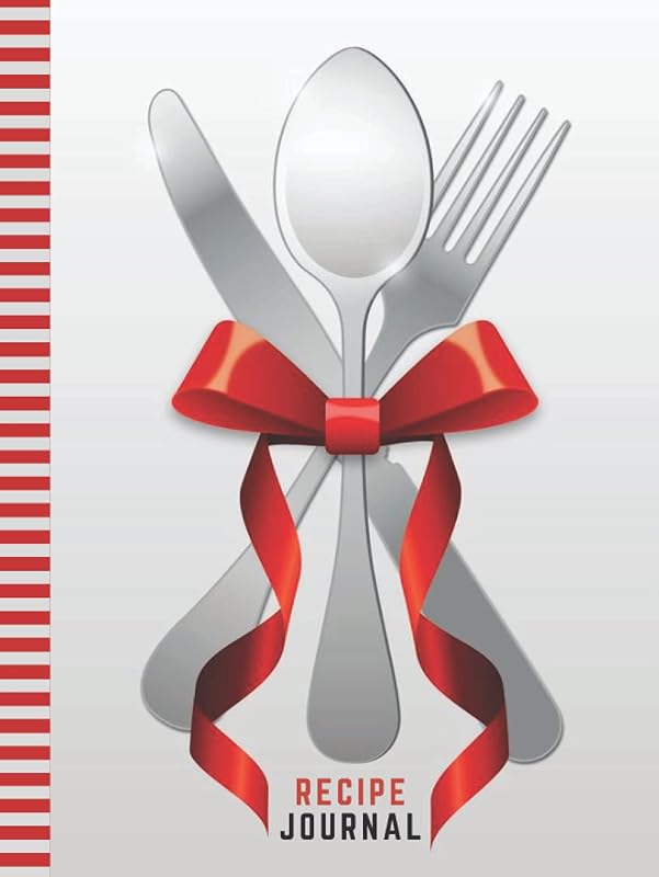 Recipe Journal: 8.5x11 Extra Large Blank Recipe Book / Log 160 Meals In Your Own DIY Cookbook / Silverware Red Bow Theme on Gray / Organizer With ... / Cooking Diary To Write In With Lined Sheets by Chow Time Huge Press