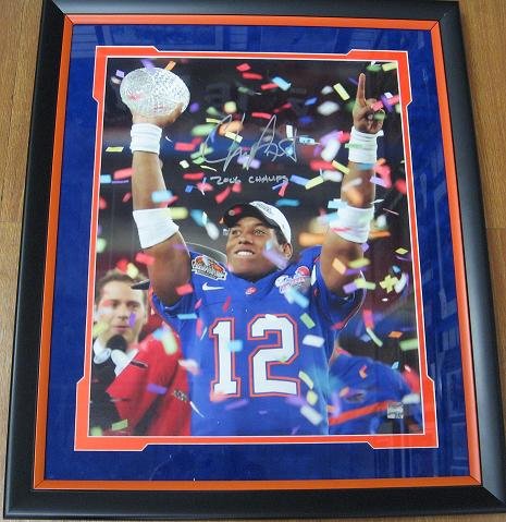 

Chris Leak Autographed / Hand Signed Florida Gators 16x20 Championship Trophy Photo - with "2006 CHAMPS" inscription - Custom FRAME