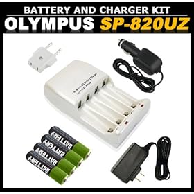 Battery and Charger for Olympus Stylus SP-820 UZ Digital Camera